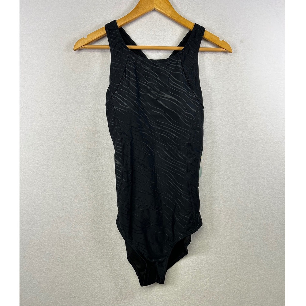 NWT Athletic Works Womens Black Zebra Print One Piece Swimsuit Size M